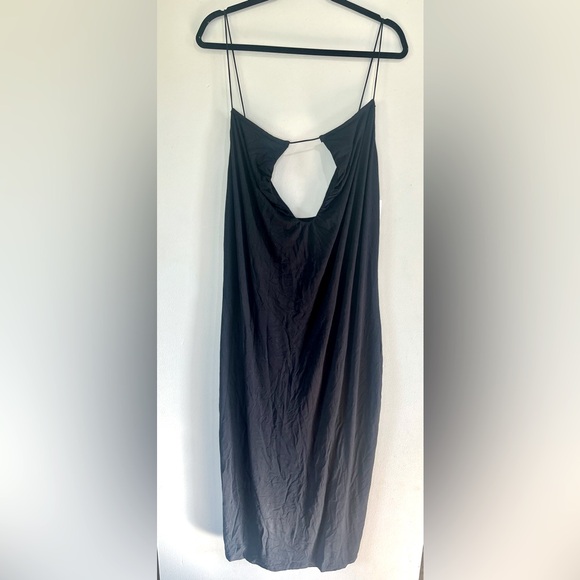 Good American Good Touch Plunge Scoop Midi Dress Black NEW 5XL Open Back Stretch - Picture 1 of 10